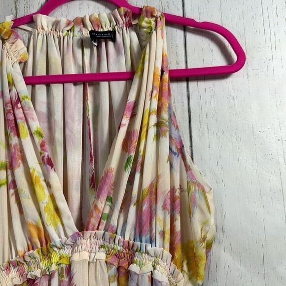 Zara V Neck Halter Floral Print Sleeveless Bloggers Favorite Long Maxi Dress - Picture 4 of 12